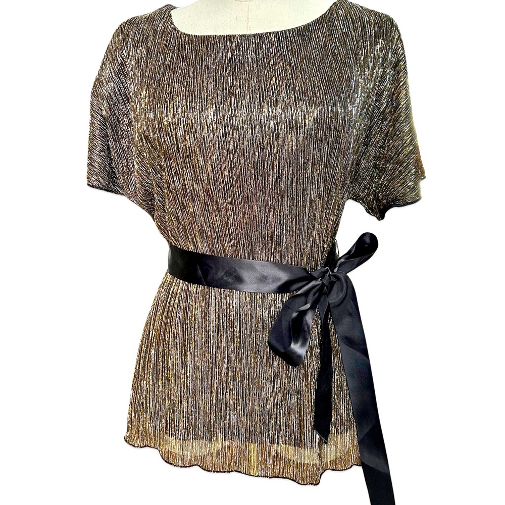 Women's TRADITION Vintage Gold, Silver, and Black Slit Sleeve Blouse Size Small